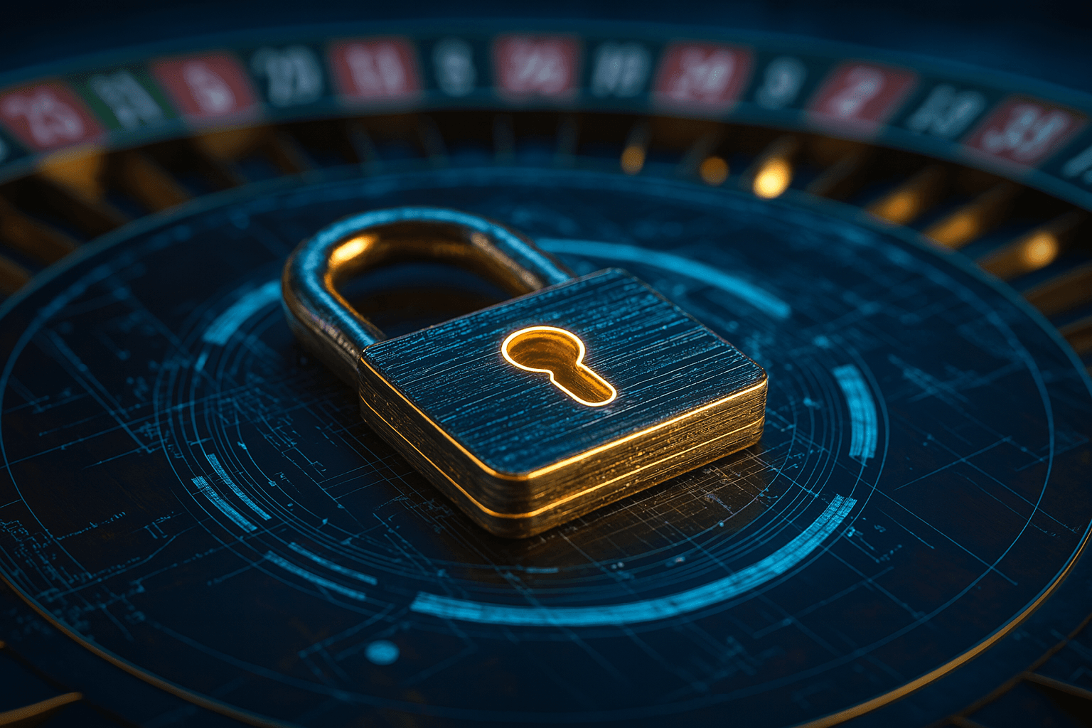 An image of a padlock on a roulette wheel